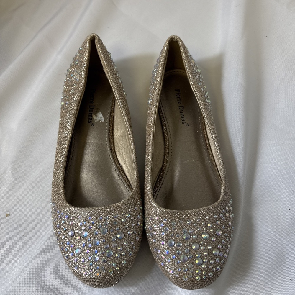 Pierre Dumas Womens Gold Glitter Rhinestone Ballet Flats Size 5.5 M Wedding Prom